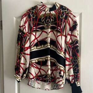 Zara Women's Top with Red and Gold Chain Print